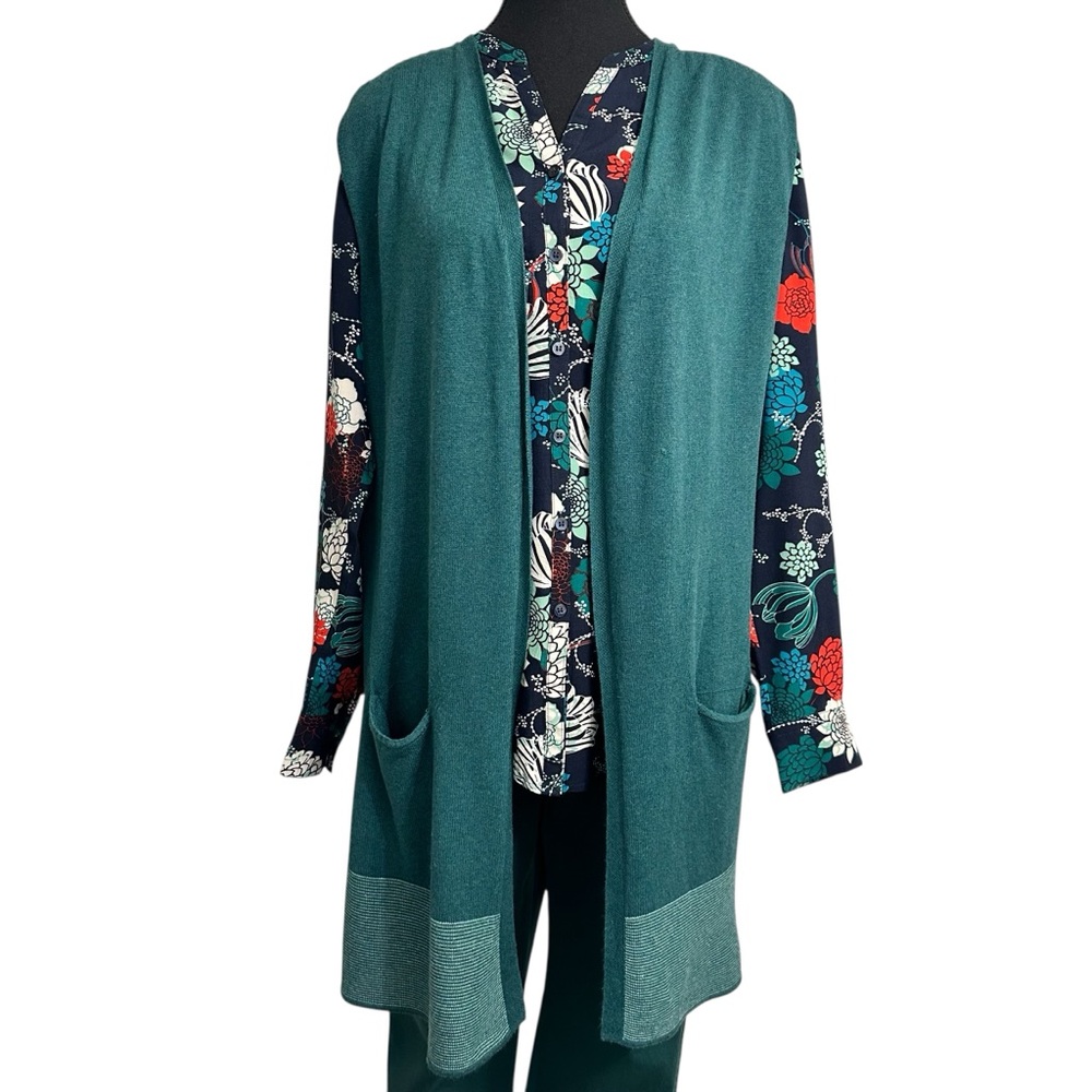 Olsen Europe Open Front Linen Mix Emerald Green Vest size 10
